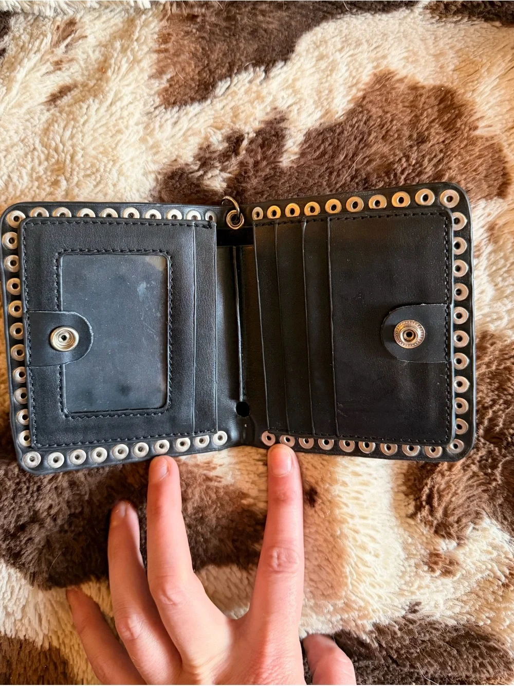 Studded Cross Bifold Wallet - Black and Silver